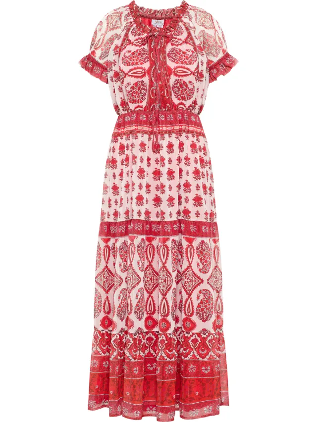 Usha Maxi-jurk met all-over print Dames Rood Veelkleurig