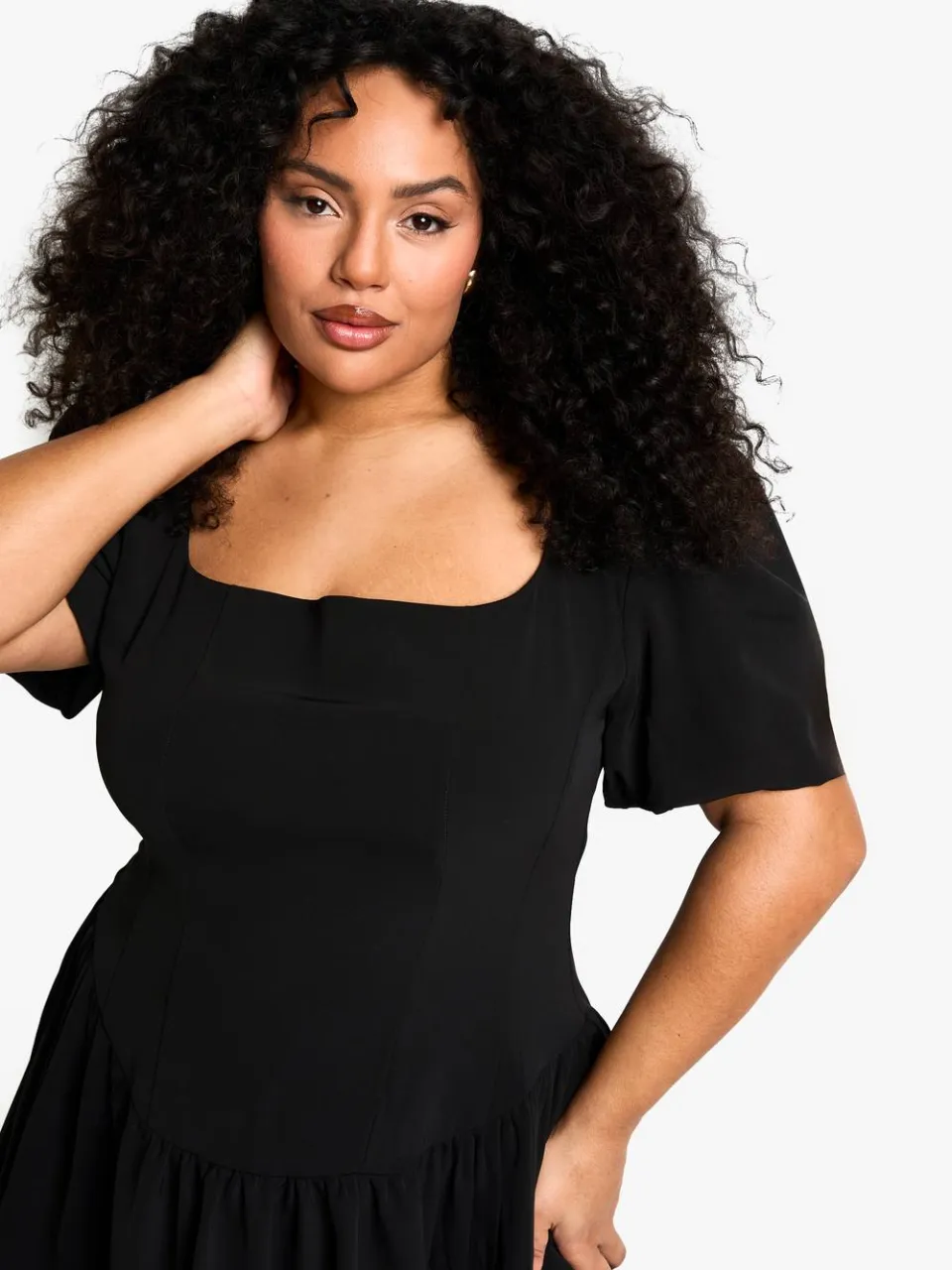 boohoo Dames Plus Jurk met Vierkante Hals, Drop Hem en Skaterrok zwart, foto 4