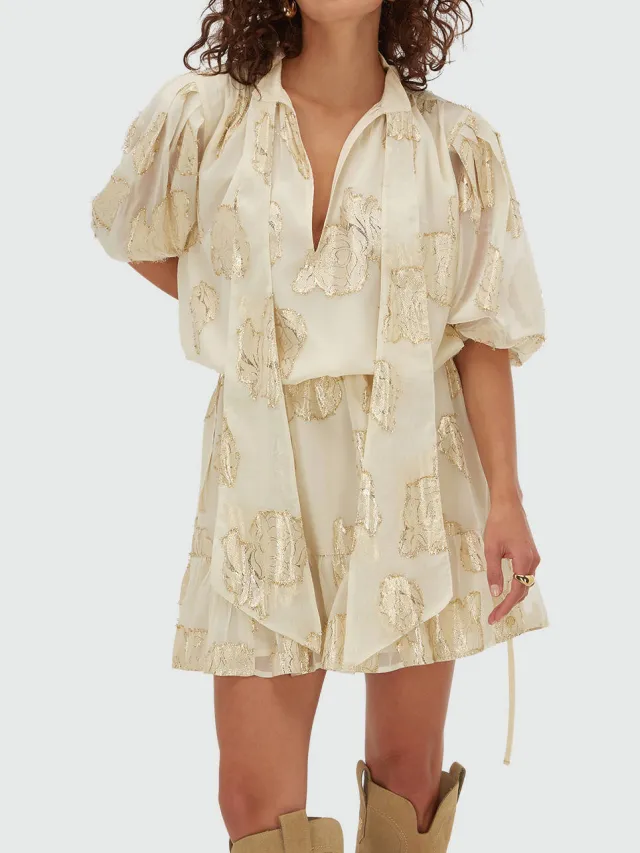 Josh-V Fiore korte jurk creme beige / goud