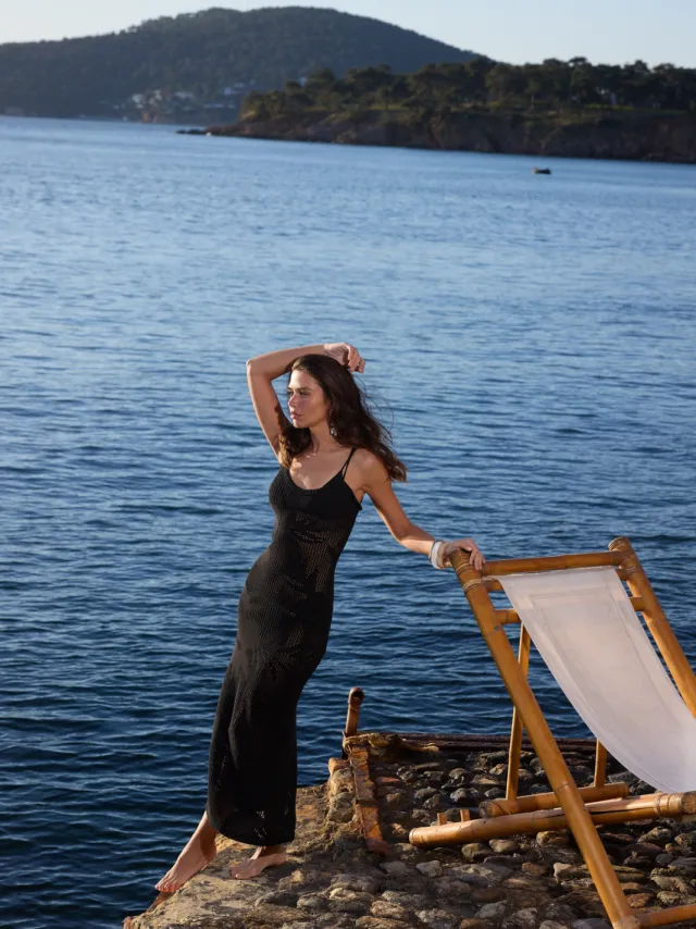 Trendyol TRENDYOLMİLLA Dames Zwart Ajour Maxi Mouwloos Strandkleding Bodycon Jurken