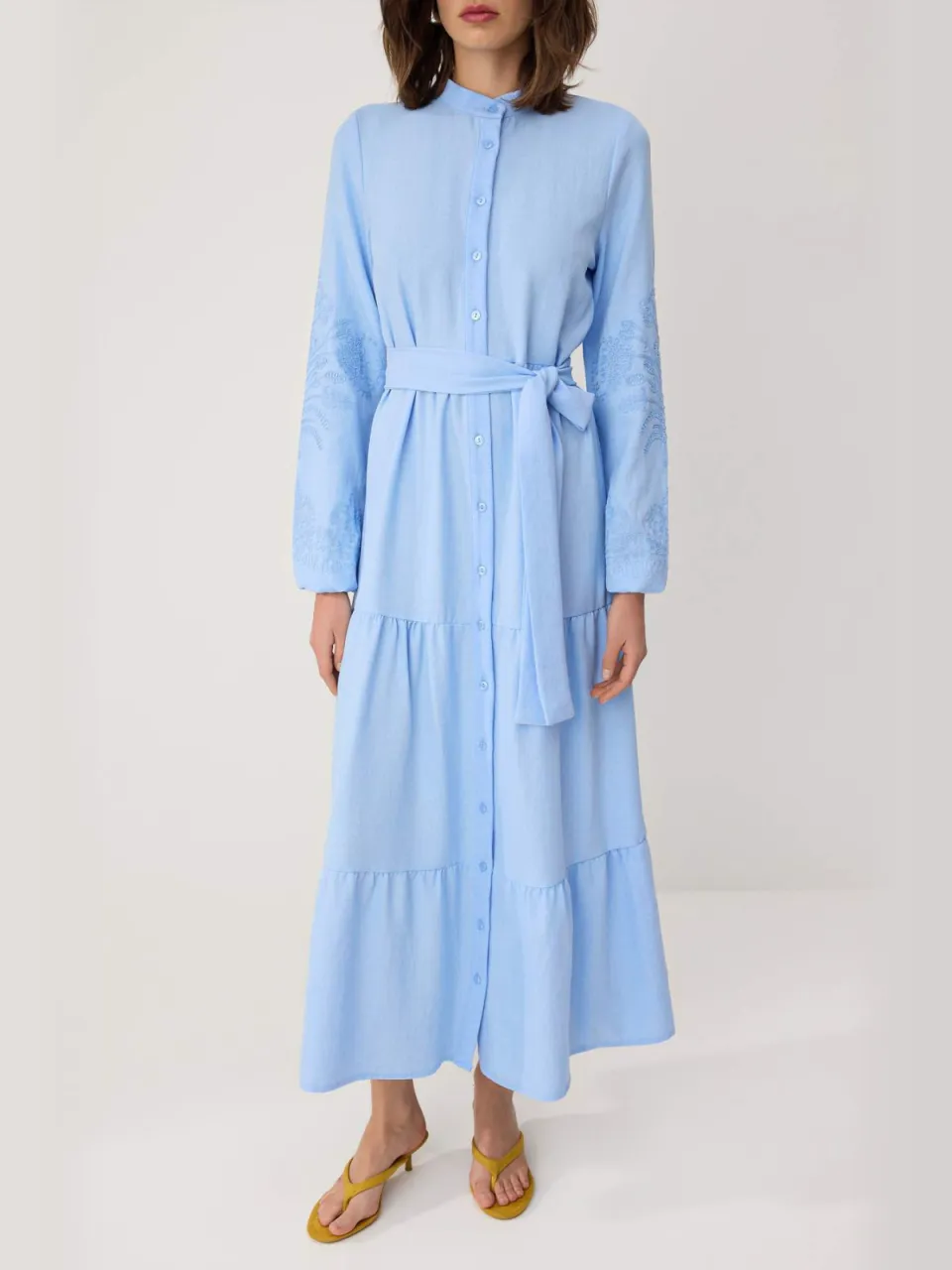 Trendyol Modest Dames Blauw Geborduurd Maxi Lang Casual Skater Modest Jurken, foto 2