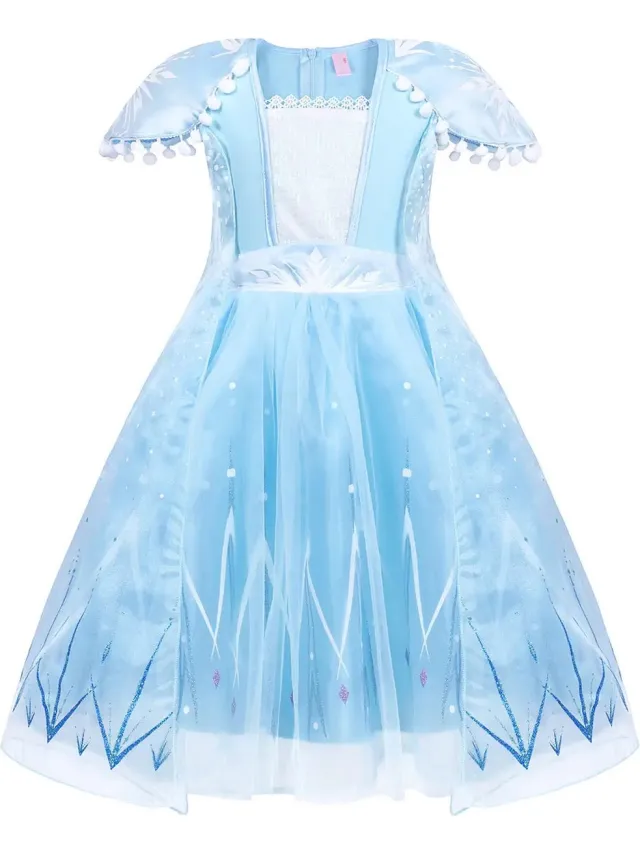 Prinsessendroom Elsa jurk klassiek - 134/140 (140) 8/9 jaar - Prinsessenjurk - Verkleed kleding - Feestjurk Blauw