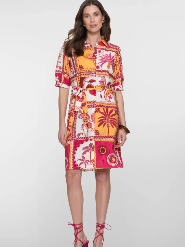 Geisha blousejurk met print - roze Roze/oranje/wit