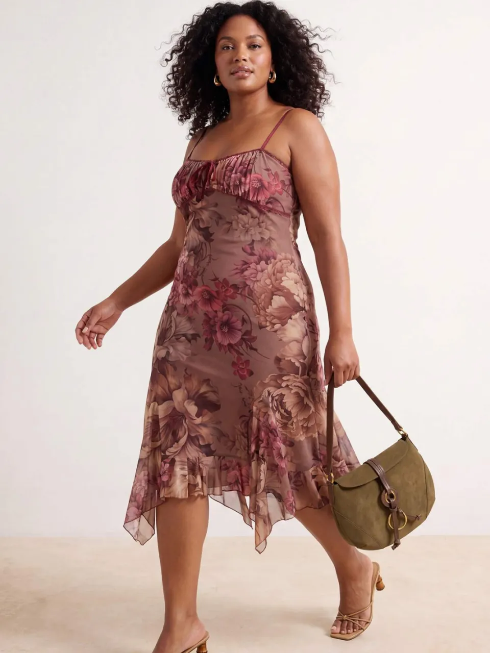 Trendyol Curve Dames Meerkleurig Bloemen Maxi Mouwloos Stijlvol/Avond Recht Grote maten Jurk Veelkleurig