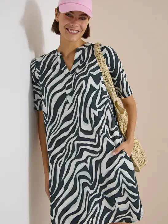 cecil Knielange jurk met zebraprint Groen