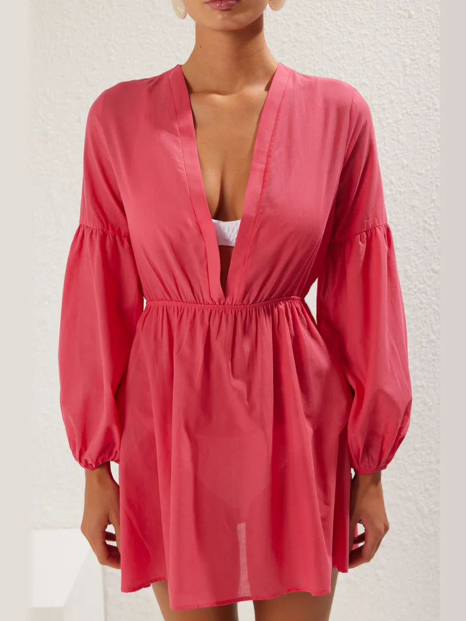 Trendyol TRENDYOLMİLLA Dames Roze Effen Extra Kort / Super Mini Lang Strandkleding Skater Strandjurken, foto 2