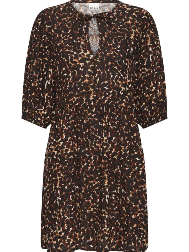 Ichi IHMARRAKECH AOP DR23 - Dames - Mini jurken BLACK NEUTRALS LEOPRINT