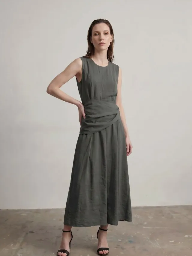 MyFashion Mouwloze A-Lijn Midi-jurk Olijfgroen