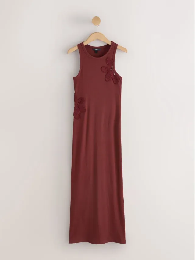 Next Dames - Geribbelde maxi-jurk met racerback - Rood Red