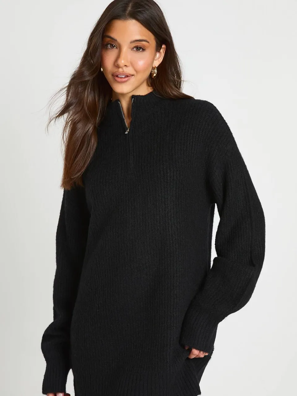 boohoo Dames Zachte Gebreide Oversized Gebreide Jurk Met Ritshalslijn zwart, foto 3