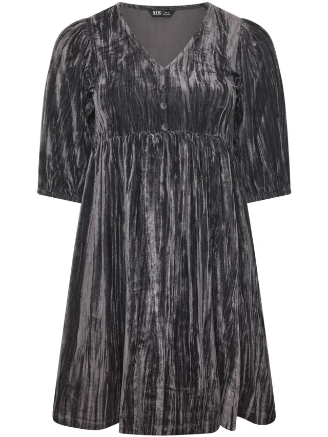 Yours Bruine Gekreukt Velours Jurk Brown