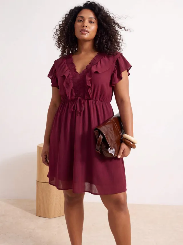 Trendyol Curve Dames Bordeaux Effen Midi Mouwloos Casual A-lijn Grote maten Jurk, foto 2