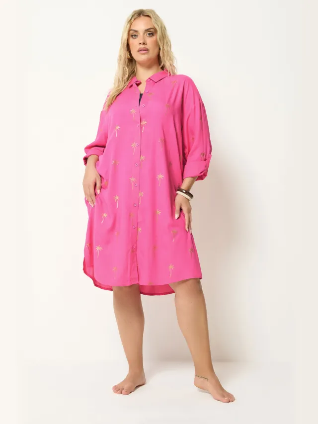 Yours Roze En Gouden Hemdjurk Met Palmboomprint-48 Pink