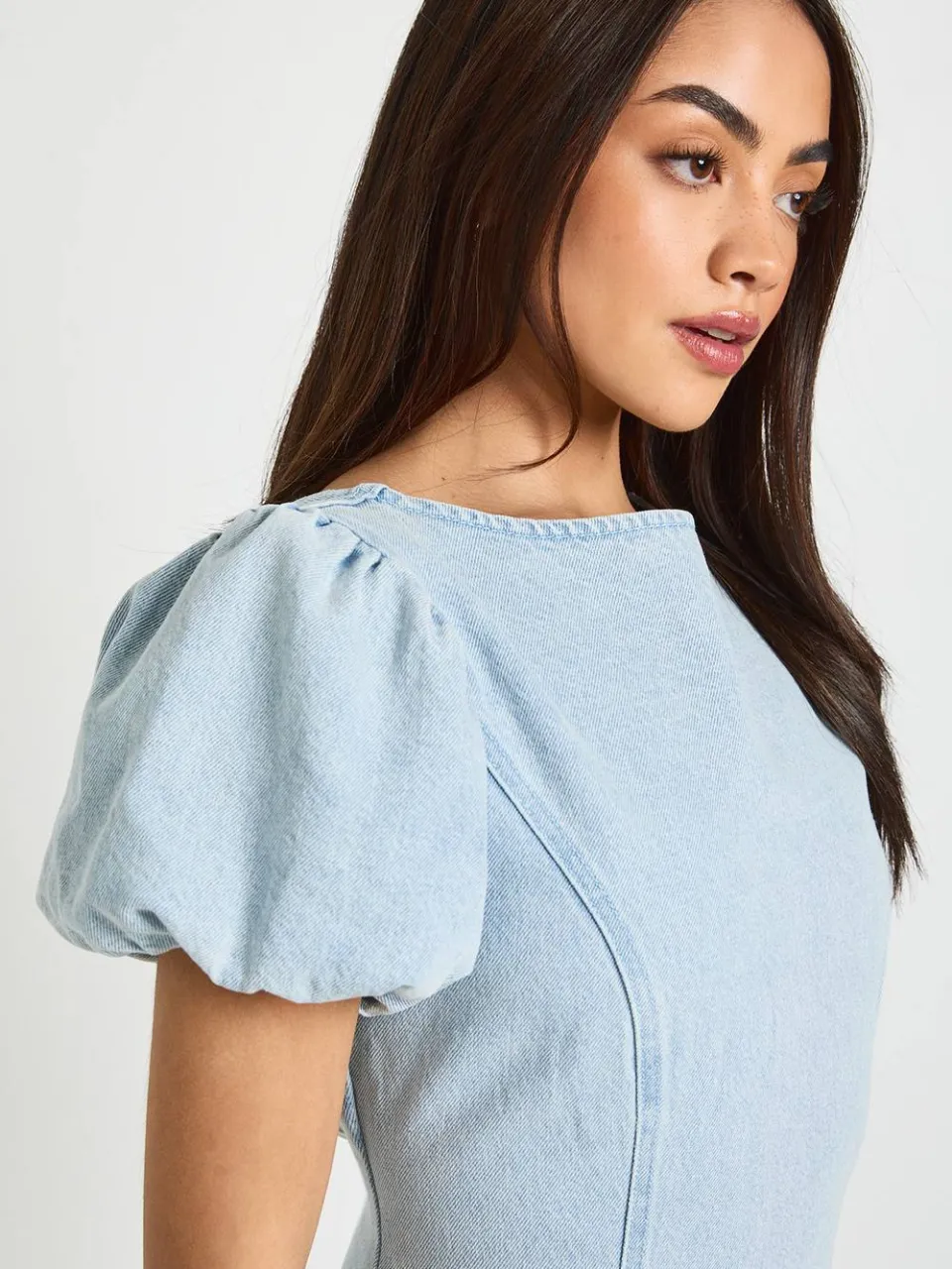 boohoo Dames Denim Mini-jurk Met Pofmouwen, foto 4