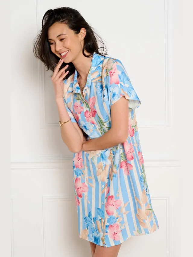 LOLALIZA gebloemde blousejurk - blauw Blauw/wit/roze