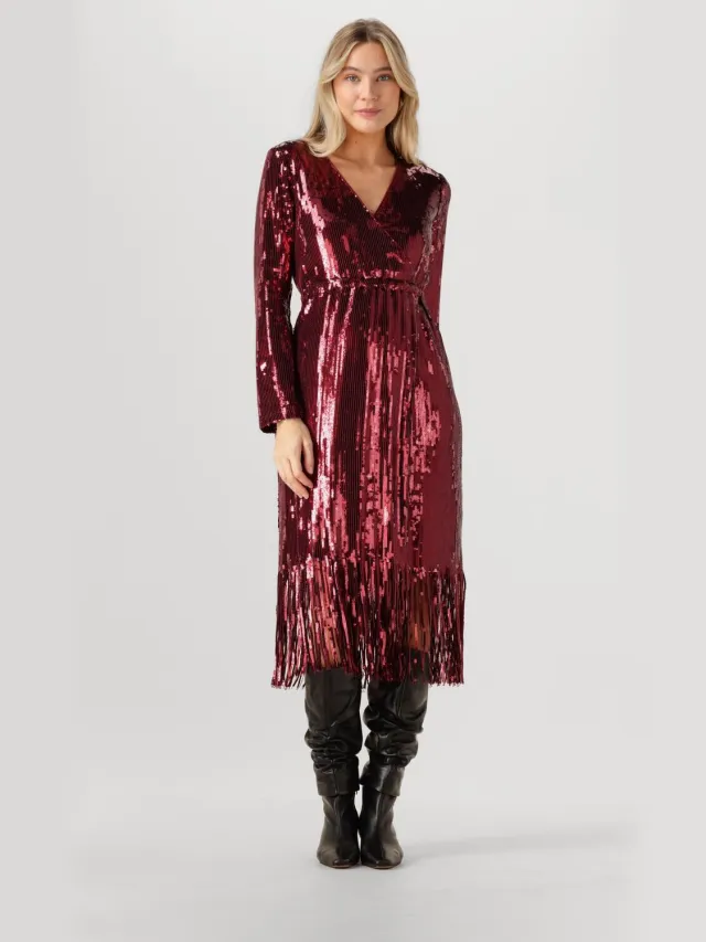 Y.A.S. YAS Dames Jurken Yastio Ls Sequin Dress - Bordeaux