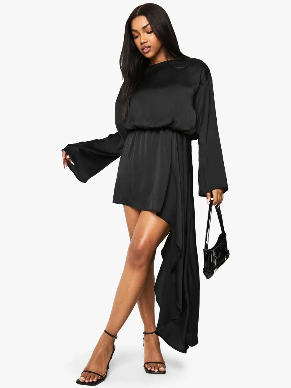 boohoo Dames Mini-jurk met boothals en blouson-drape zwart, foto 2