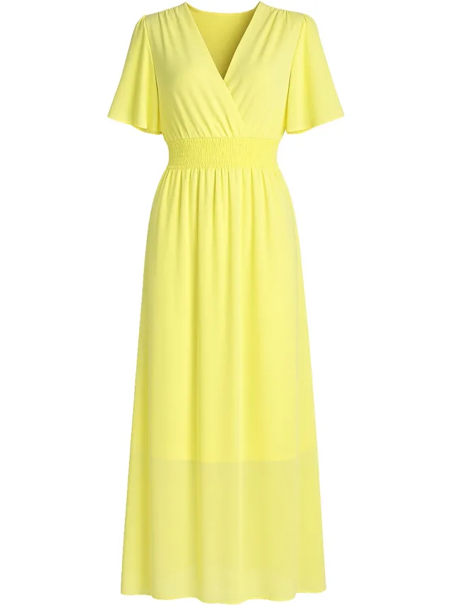 Elara Sommer-Maxikleid mit V-Ausschnitt Gelb