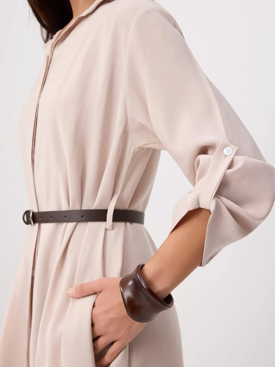 Trendyol Modest Dames Beige Effen Midi Kort Recht Modest Jurken, foto 2