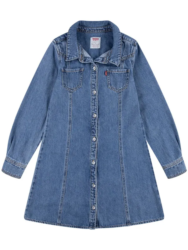 Levi's Levi´s ® Kids Western Denim Lang Mouw Jurk Blauw 4 Years Meisje Drew Me In