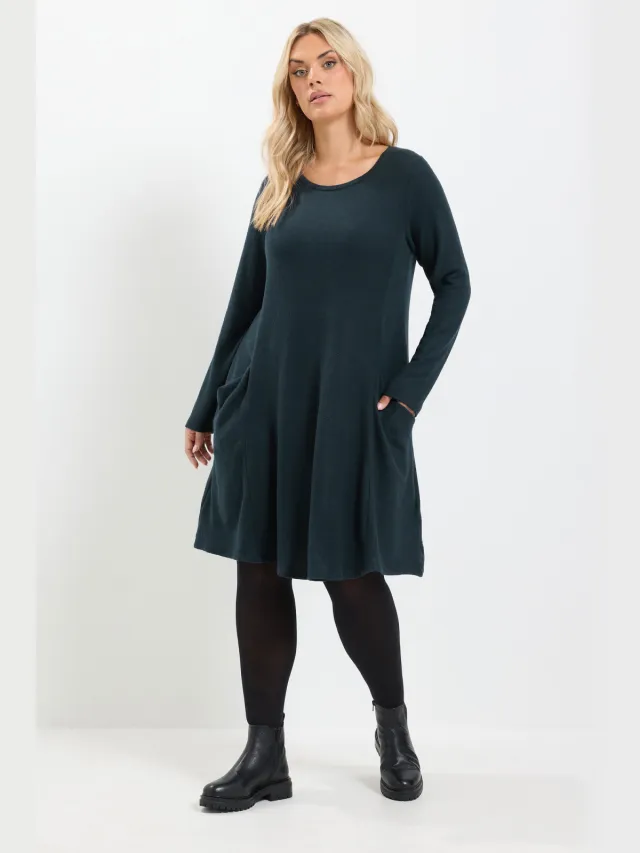 Yours Marineblauwe Zacht Aanvoelend Swingjurk Met Zakken-56 Blue