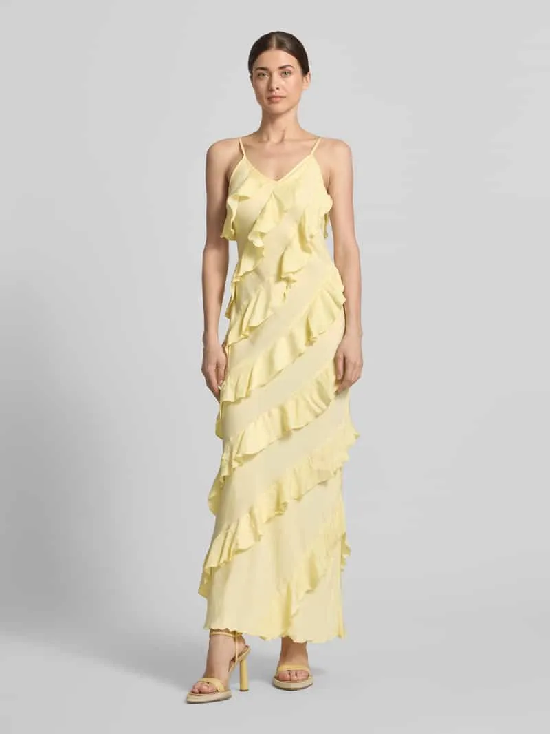 Vero Moda Nauwsluitende maxi-jurk met ruches model 'ICELYN' Lichtgeel