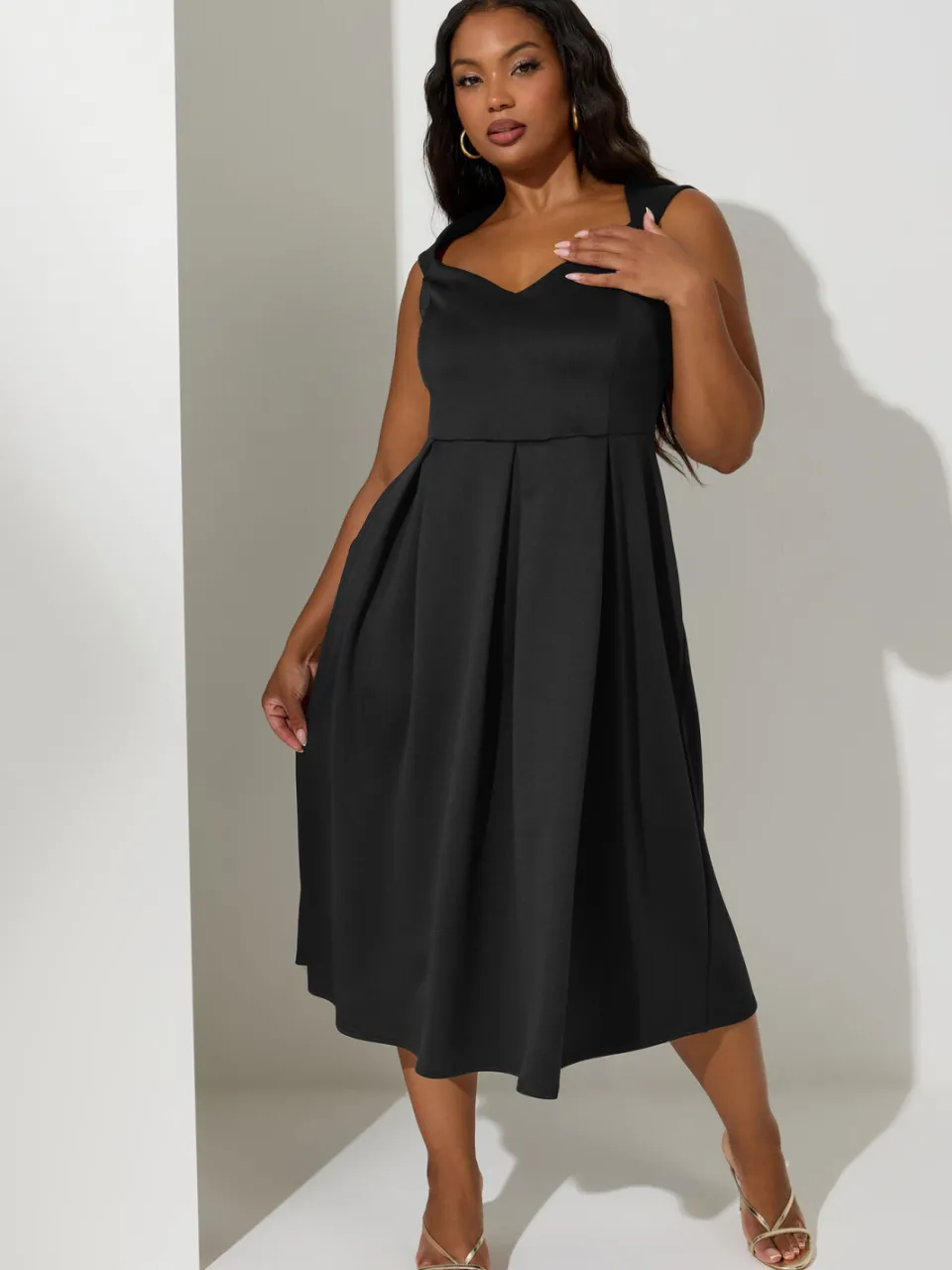 Yours London Zwarte Sweetheart Midaxi Skaterjurk Black