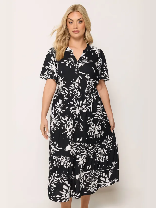 Yours Zwarte Abstracte Jurk Met Knoopsluiting Black