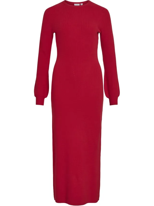 Vila Maxi jurk VIKALIA gebreid Mars Red