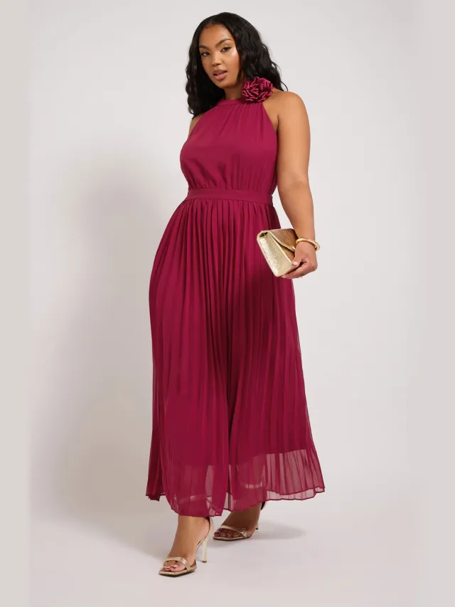 Yours London Geplooide Maxijurk Met Corsage In Rood Red