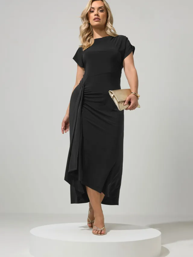 Yours London Zwarte Jurk Met Geplooid Detail Black