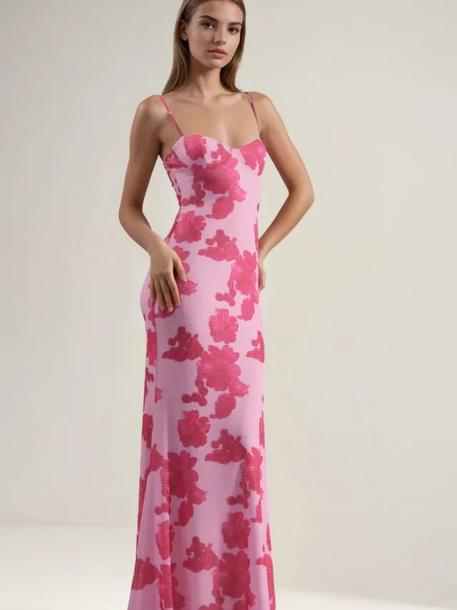 Hiccup Maxi-jurk met Hartkraag en Bloemenprint Roze