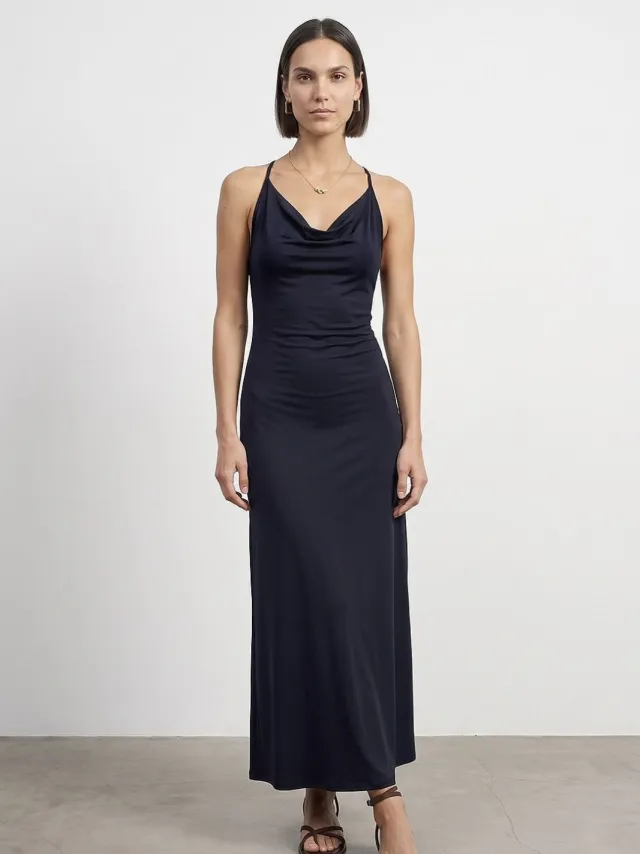 Dilvin Maxijurk van viscose Marineblauw