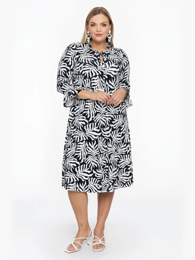 Yoek Jurk met ruches SEA LEAF | Zwart