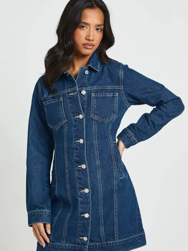 boohoo Dames Petite Western Denim Mini Jurk Vintage Was