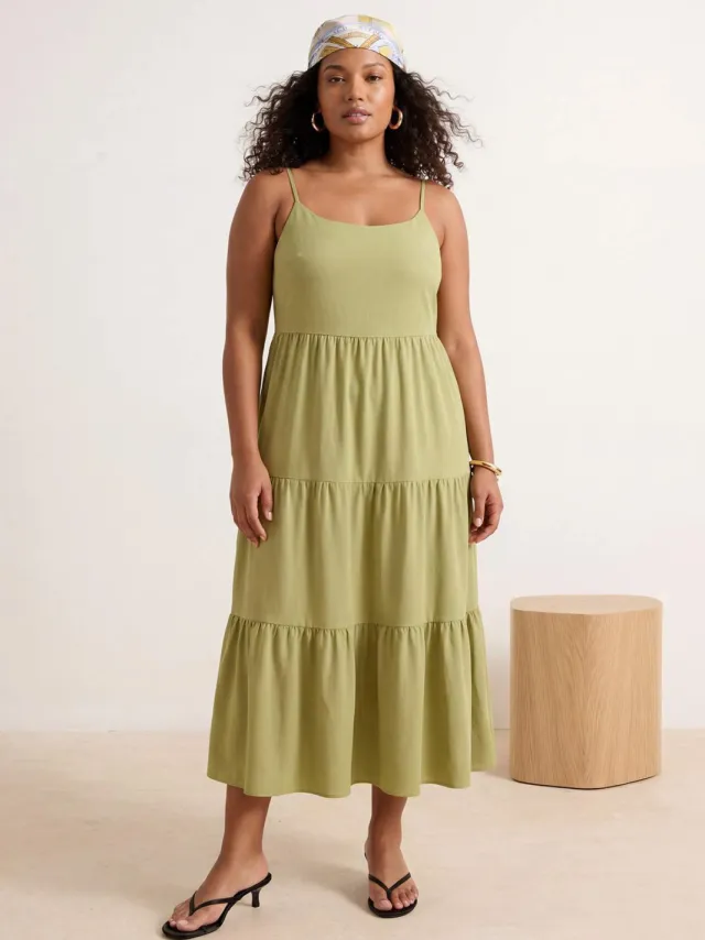 Trendyol Curve Dames Groen Effen Maxi Mouwloos Casual A-lijn Grote maten Jurk