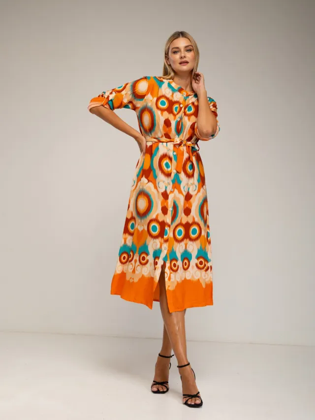 Tantra Midi shirtjurk met etnische print Oranje