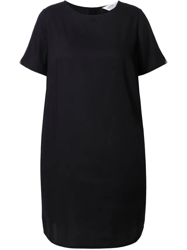 Studio Untold Dames - Jurk straight shape zachte viscose - Zwart - Maat 46+