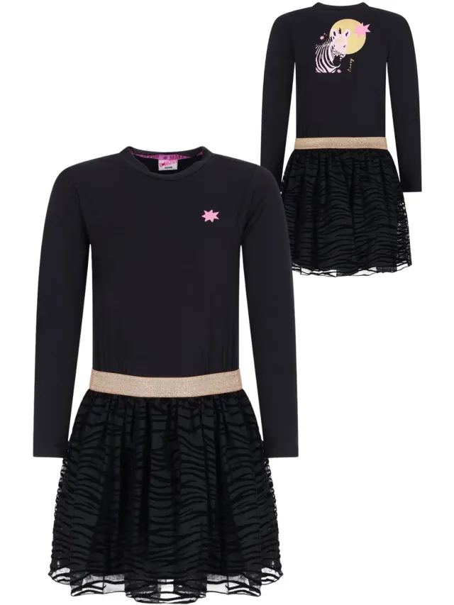 B.Nosy Y609-5865 Jurk meisjes zwart-164 Black