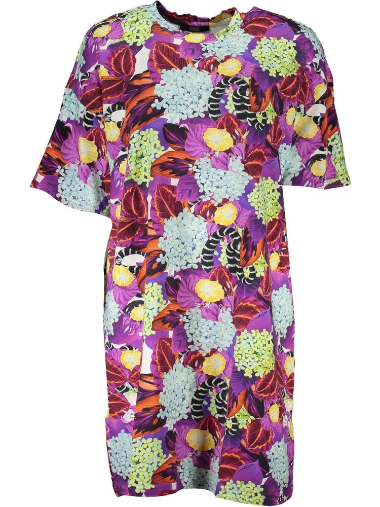 Cavalli Class Florale Print Zijde Mini Jurk Paars