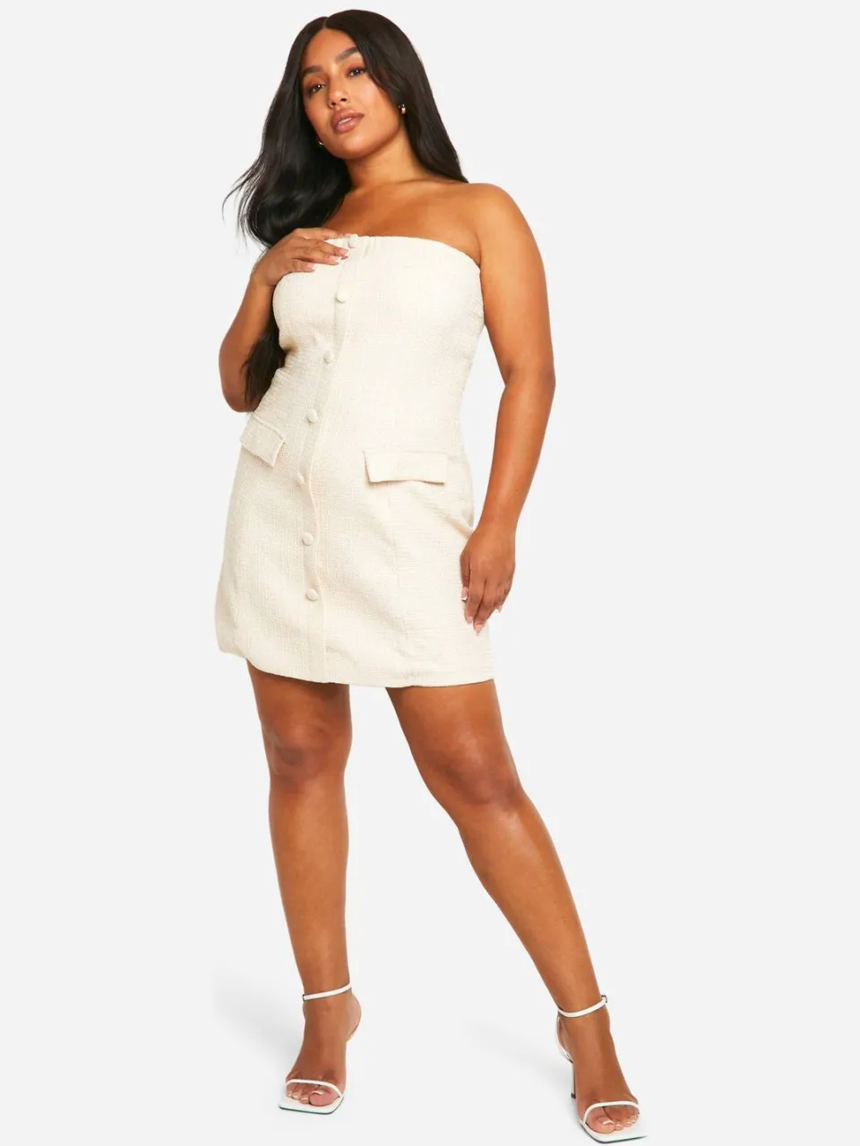 boohoo Dames Plus Boucle Mini Shift Jurk steen, foto 2