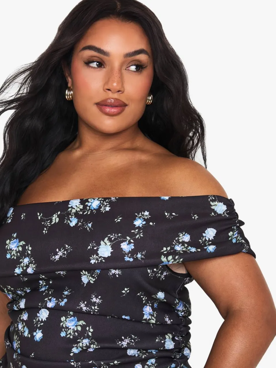 boohoo Dames PLUS DISTY BENGALINE BARDOT PUFFBALL MINI JURK zwart, foto 4