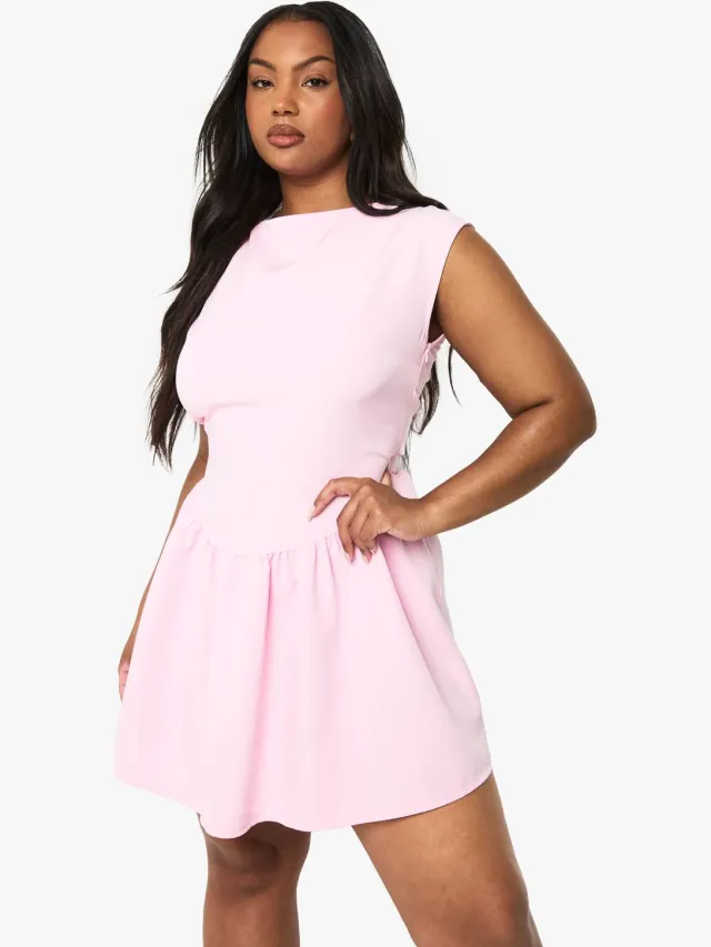 boohoo Dames PLUS SLASH NECK MINijURK Baby Roze