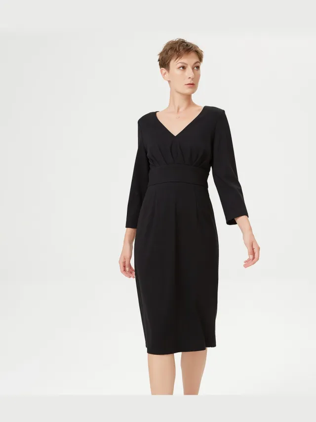 Smart & Joy Aangepaste v -neck jurk en vouwt op de borst Zwart