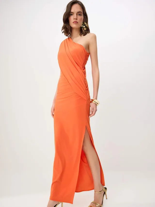 Trendyol TRENDYOLMİLLA Dames Oranje Effen Maxi Mouwloos Recht Avond & Gala Jurk