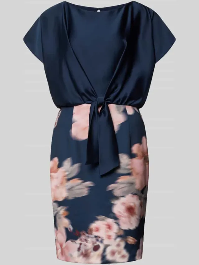 Swing Knie-lange cocktailjurk met knoopdetail blauw, foto 2