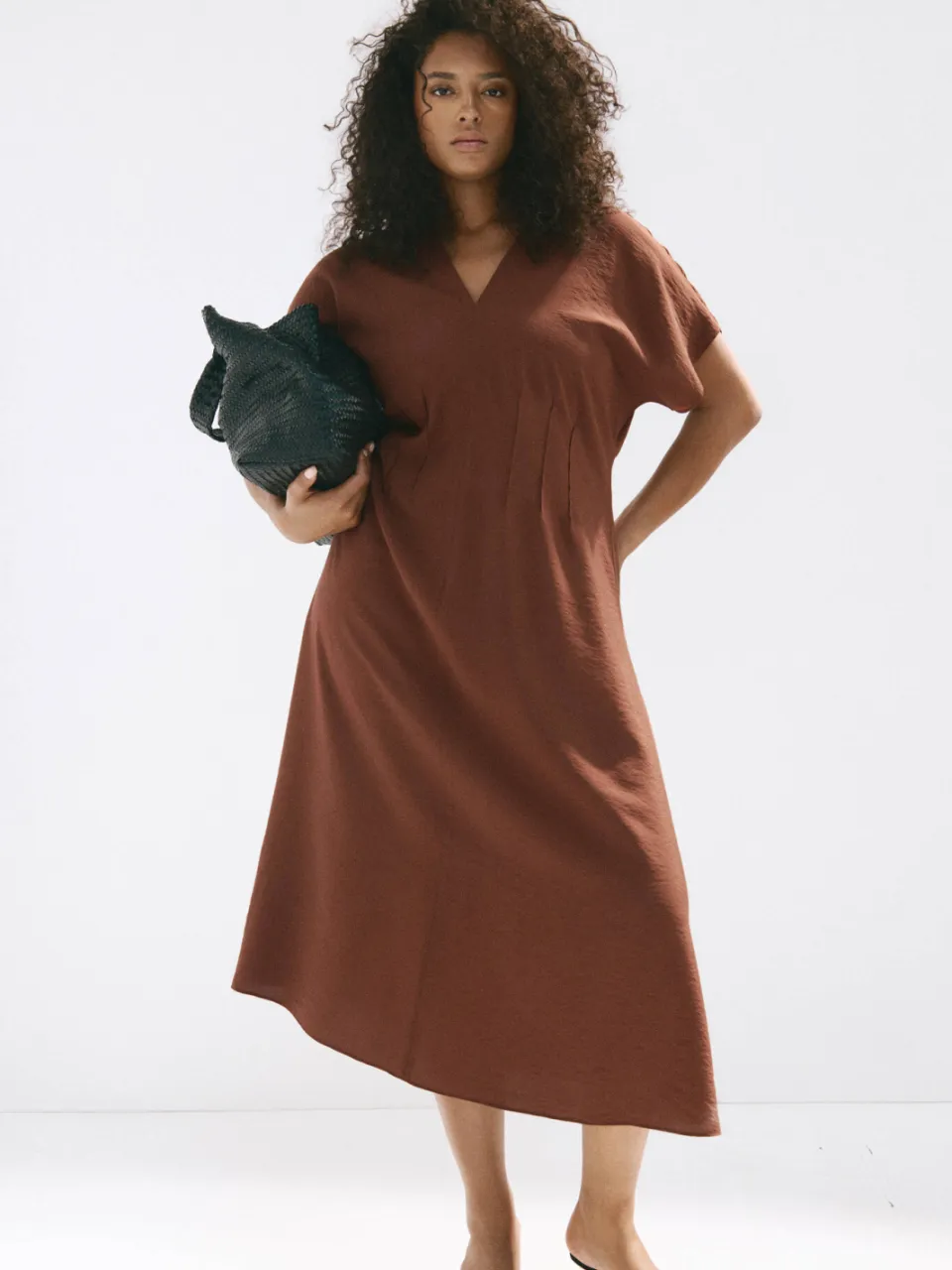 Mango midi jurk - donkerbruin, foto 4