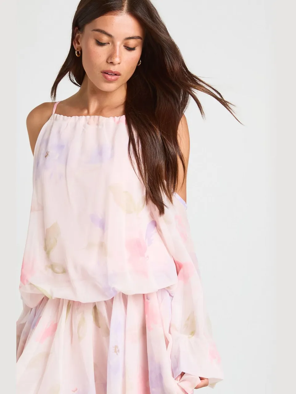 boohoo Dames Pastel Bloemenprint Mini-jurk Met Volumemouwen pastelroze, foto 4