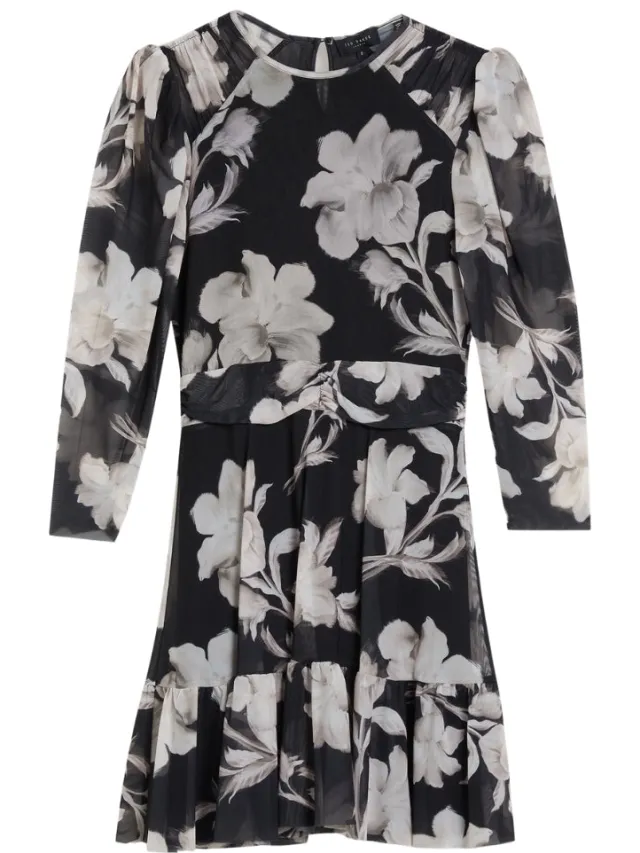 Ted Baker Carmel Mini-jurk Met Geplooide Schouders En Mesh In Zwart, foto 2