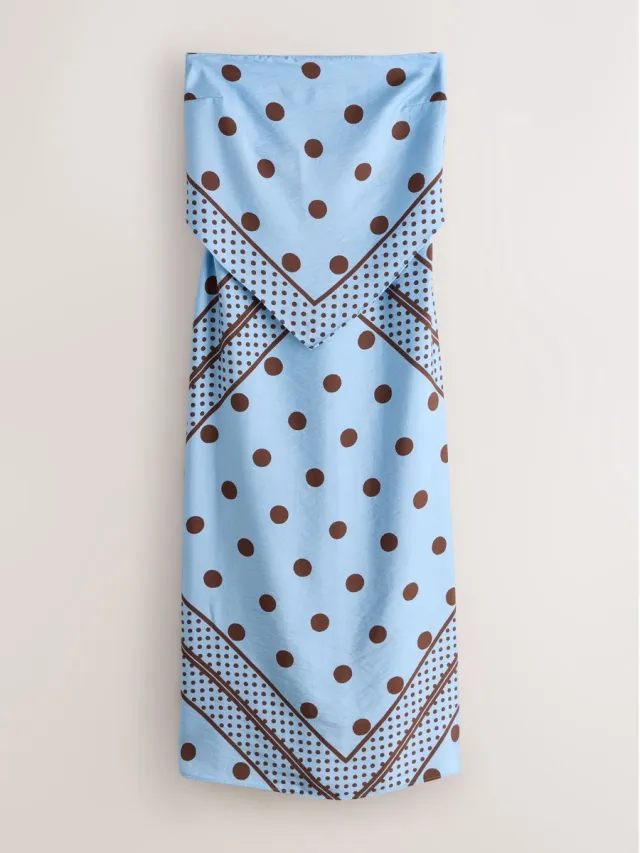 Next Dames - Midi-jurk met bandeau-sjaaldetail - Blauw Blue/Chocolate Brown Polka Dot